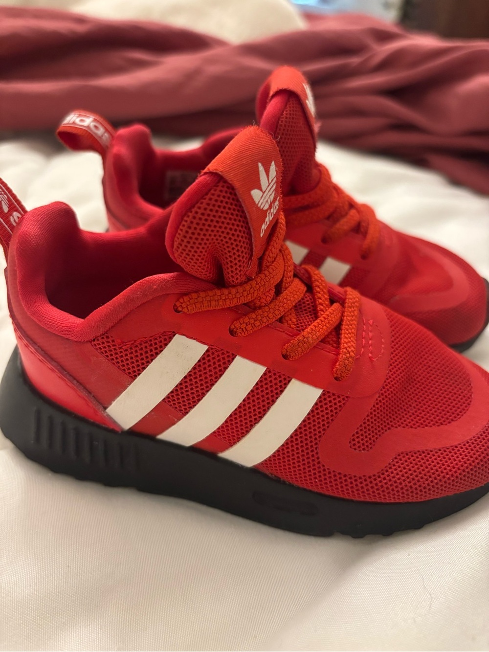 adidas toddler Red Sneakers with White Stripes and Black Sole
